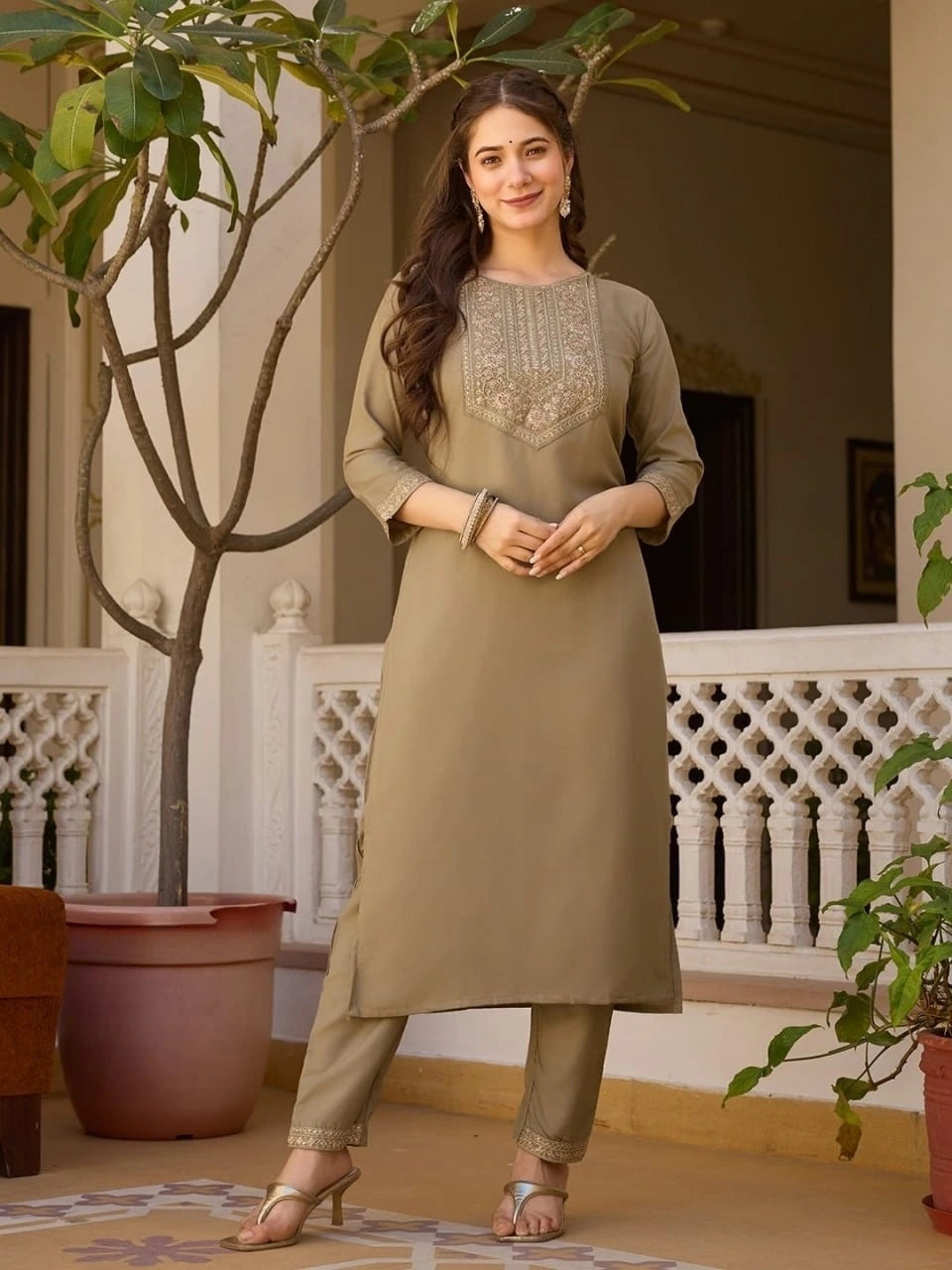 Light Brown Heavy Rayon Kurti Kalyanja Fashion